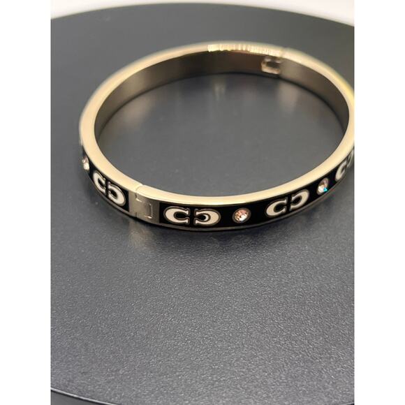 Coach Black White Enamel Glass Gold Tone Signature C Enamel Hinged
Bangle New - Picture 8 of 9
